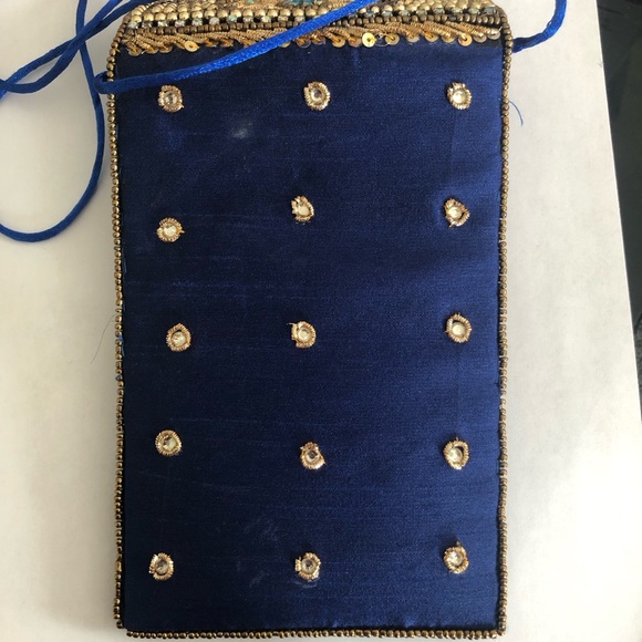 idealway Bohemian Beaded Crossbody Phone Bag for Women Girls blue and gold - Picture 7 of 10